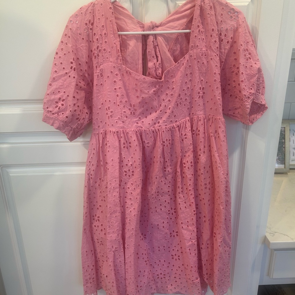 Chelsea & Violet Pink Eyelet Tie-Back Babydoll Dress size large